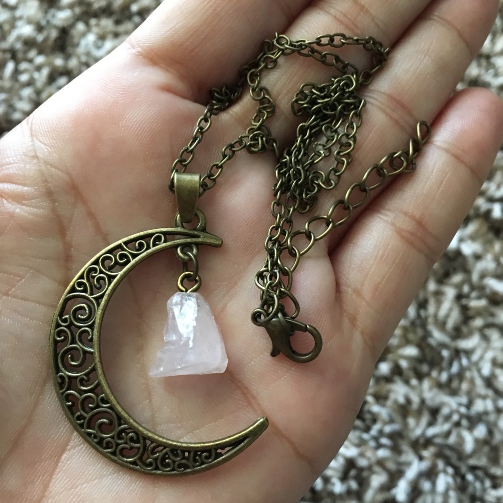 MORE COMING Rose Quartz 🌙 Bronze Necklace - Picture 3 of 8
